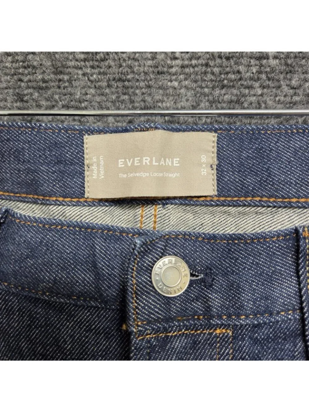 Everlane Selvedge Loose Straight Jeans Mens 32x30 Indigo Rinse Organic Cotton